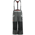 Eskimo Scout Pant - Women's in dark gray and black with adjustable black suspenders, multiple pockets, and reinforced knee panels designed for cold-weather fishing activities.