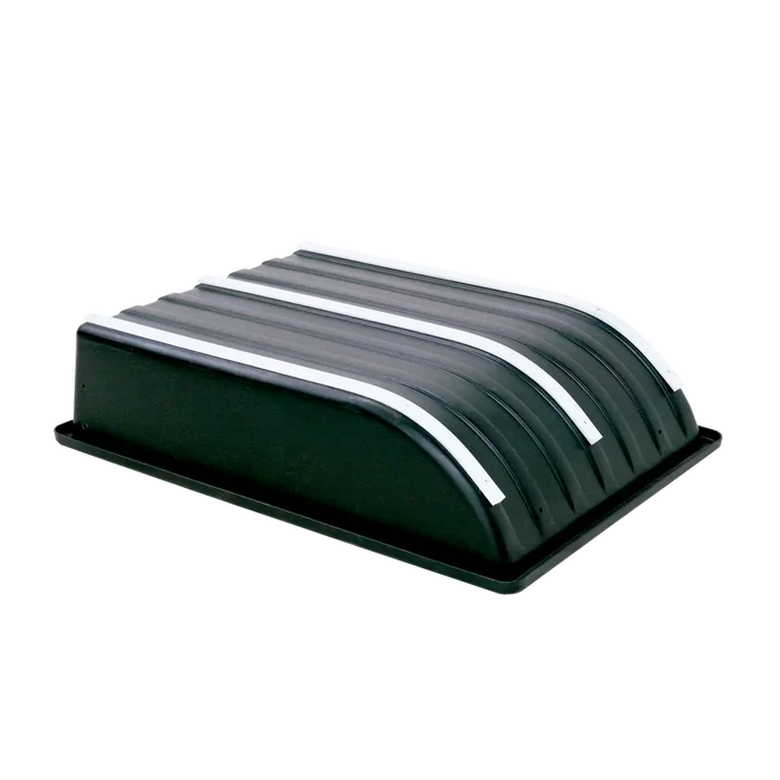 Eskimo Sled Tracking Kits showing a black rectangular plastic base with multiple curved tracks designed for use on ice fishing sleds to improve maneuverability on snow and ice.