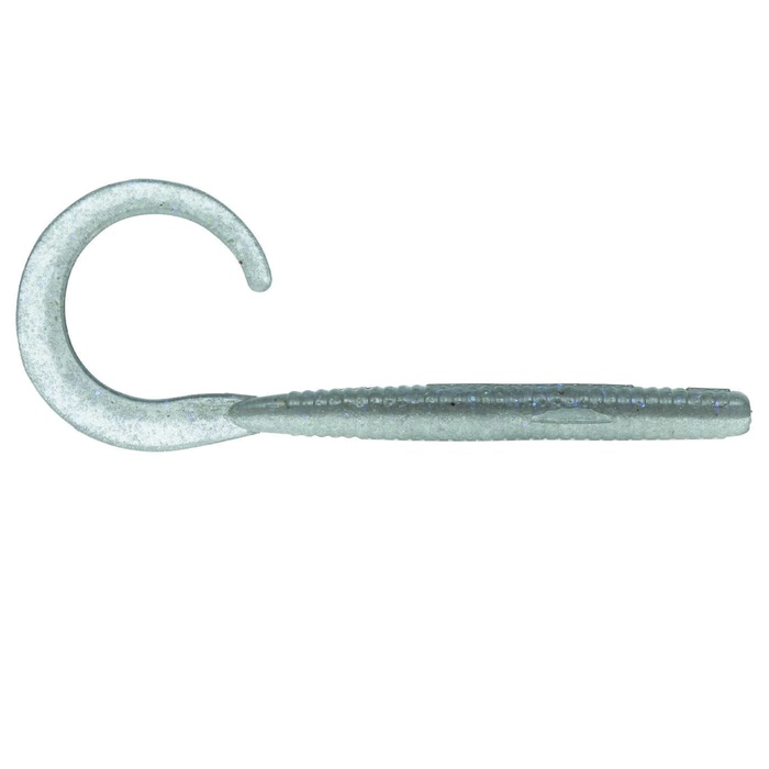Evergreen 3.2" Lucy soft plastic fishing lure in a light gray color with a curly tail, designed for effective fishing tackle use targeting musky and other species.