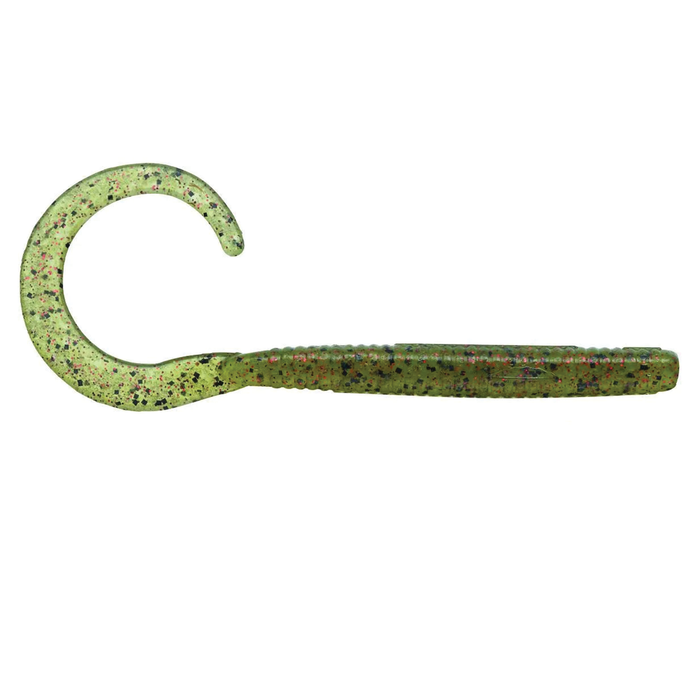 Evergreen 3.2" Lucy soft plastic fishing lure in green with black and red flecks, designed for effective use in fishing tackle collections.