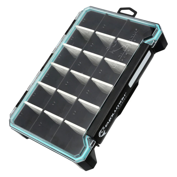 Evolution Outdoor BallistiX 3.6 Tray is a durable fishing tackle organizer with multiple adjustable compartments and a clear lid for easy gear visibility and access.