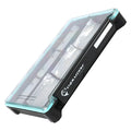 Evolution Outdoor BallistiX Blade Runner Tackle Tray featuring a transparent lid with turquoise edges, black base, and multiple compartments for organizing fishing tackle and lures.
