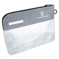 Clear plastic storage sack with gray top featuring white contour line design and zip closure, branded with Evolution Outdoor logo, designed for fishing tackle organization.