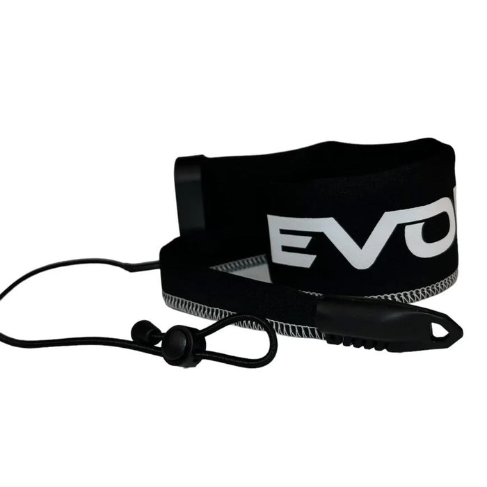 EVOLV Fishing Tournament Edition Spinning Rod Sleeve in black with white lettering, featuring adjustable cord and durable material designed to protect fishing rods during transport.