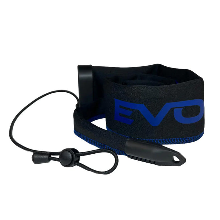 EVOLV Fishing Tournament Edition Spinning Rod Sleeve in black with blue logo, featuring adjustable cord and durable material to protect fishing rods and reels during transport.