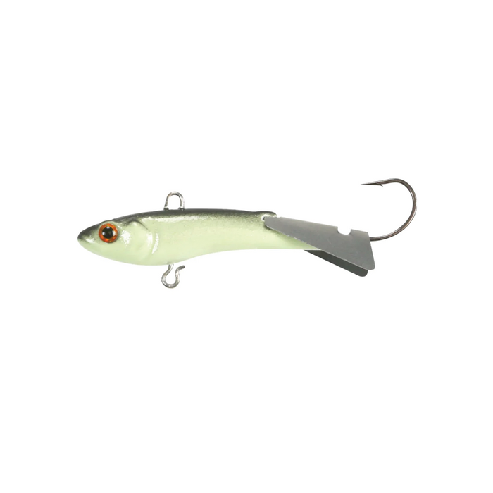 FishLab Bio Minnow Vertical Jig fishing lure with a realistic minnow-shaped body, detailed eye, and single sharp hook designed for vertical jigging in freshwater.