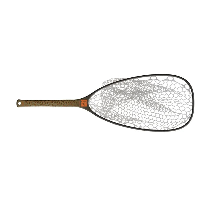Fishpond Emerger Net 2.0 with a lightweight, durable frame and clear rubber mesh netting designed for catch-and-release fishing, featuring a textured handle for secure grip.