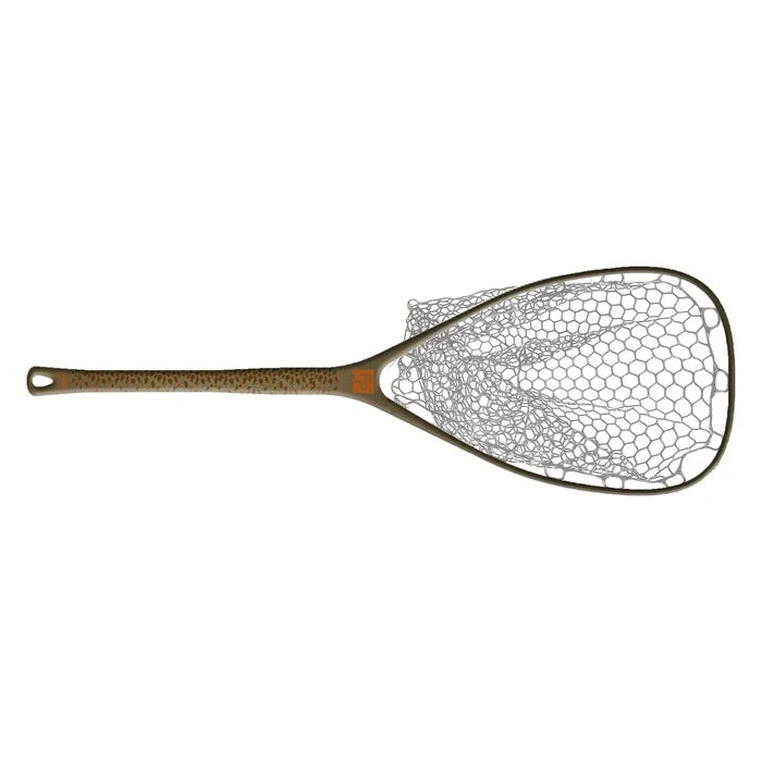 Fishpond Middle Fork Net 2.0 with a long handle and large, lightweight rubber mesh net designed for fishing, featuring a durable frame and ergonomic grip for easy catch and release.