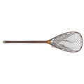 Fishpond Yampa Guide Net 2.0 with a long wooden handle and a deep, rubberized mesh net designed for catch and release fishing.