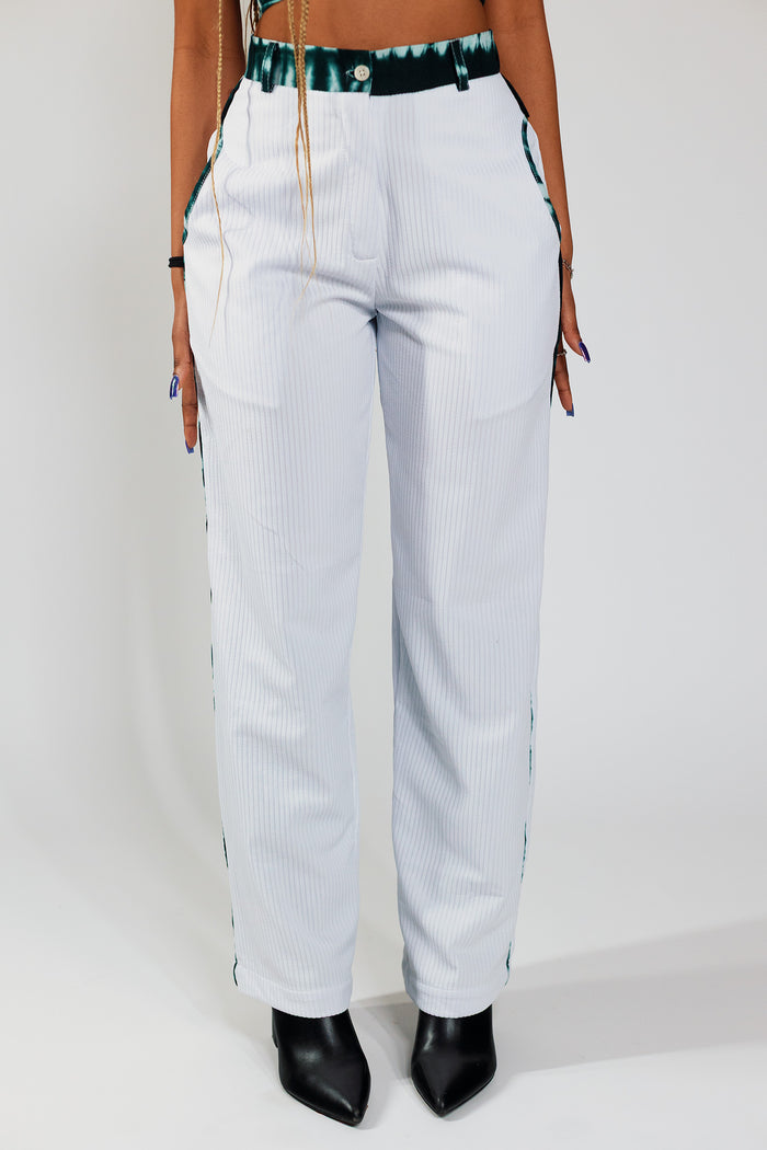 Flared Trousers - White Rib / Deep Green