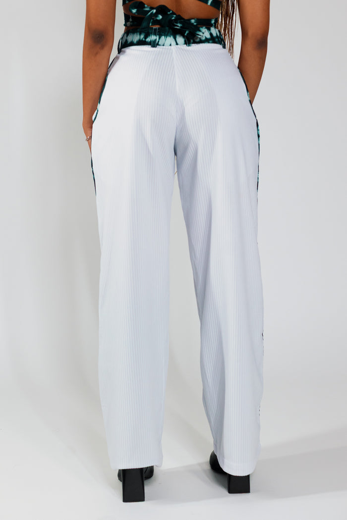 Flared Trousers - White Rib / Deep Green