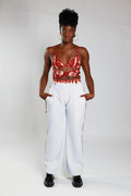 Flared Trousers - White Rib / Deep Red