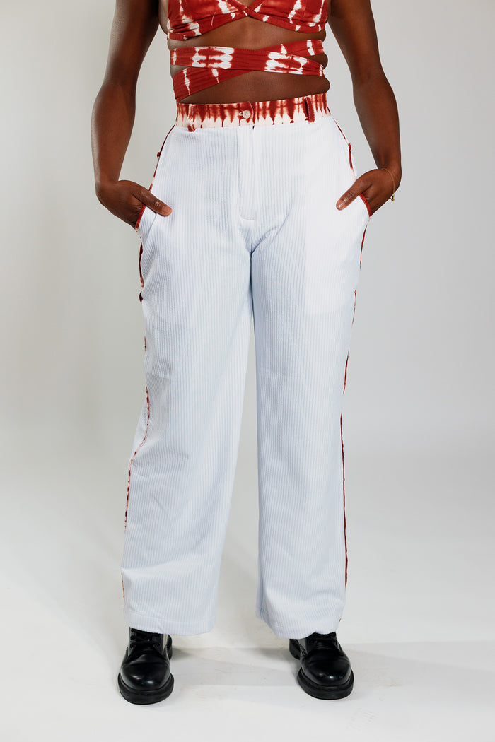 Flared Trousers - White Rib / Deep Red