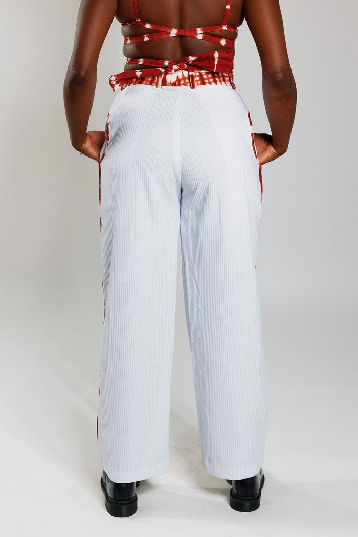 Flared Trousers - White Rib / Deep Red