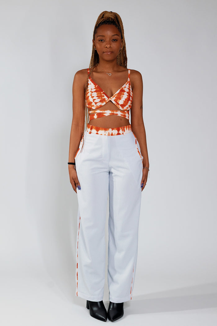 Flared Trousers - White Rib / Orange