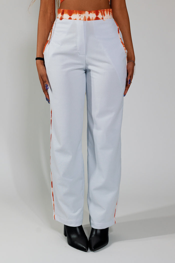 Flared Trousers - White Rib / Orange