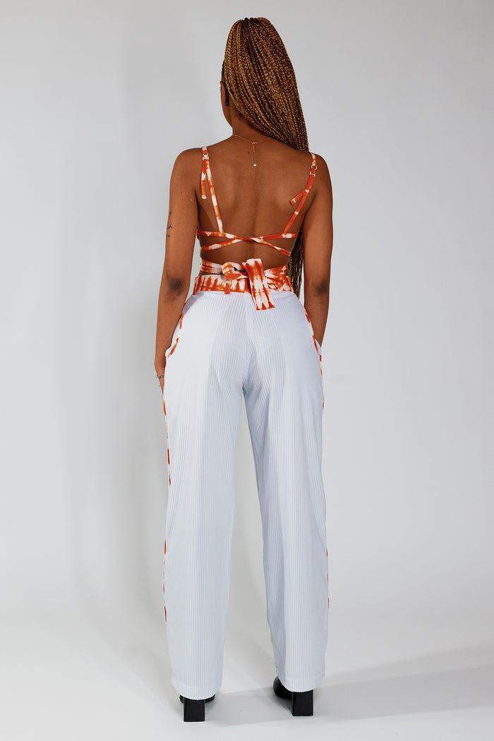 Flared Trousers - White Rib / Orange