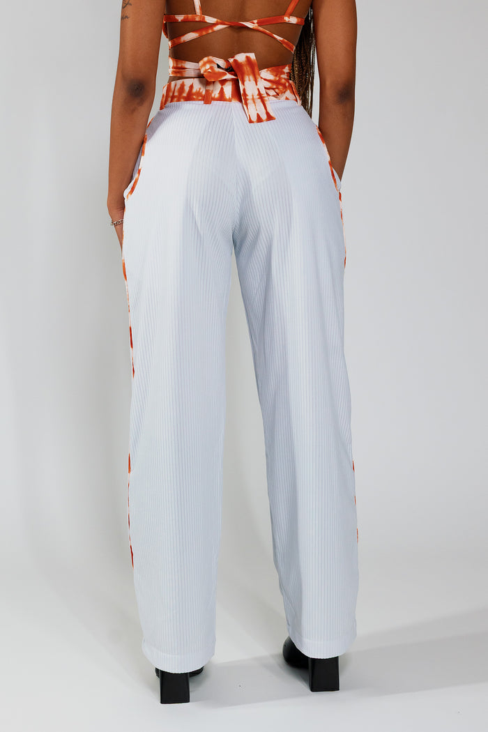 Flared Trousers - White Rib / Orange