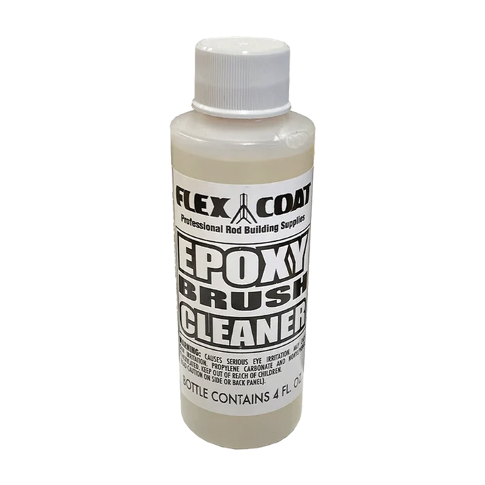 Flex Coat Brush Cleaner bottle for removing epoxy from fishing rod building brushes and fishing tackle tools