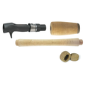 Fuji T16HKC Casting Handle Kit including a black ergonomic reel seat, two cork fishing rod handle grips, one long cork handle section, and two small cork rings for fishing rods.