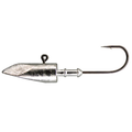 Silver-colored fishing jig head with a long shank hook and an eyelet for attaching line, designed for fishing tackle, Fujiwara Mugen Head Long Shank.