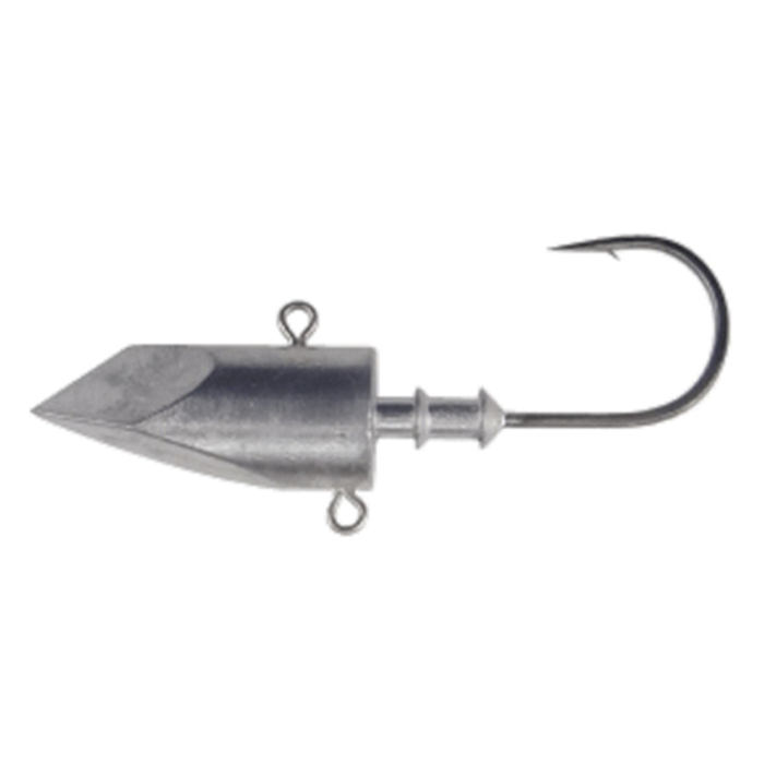 Fujiwara Mugen Head Monster fishing lure head with a sharp metal hook, designed for precise fishing tackle applications in musky and other freshwater fishing.