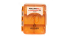 Fulling Mill 6 Compartment Box in translucent orange plastic with secure latch, designed for organizing fishing tackle like lures and small accessories.