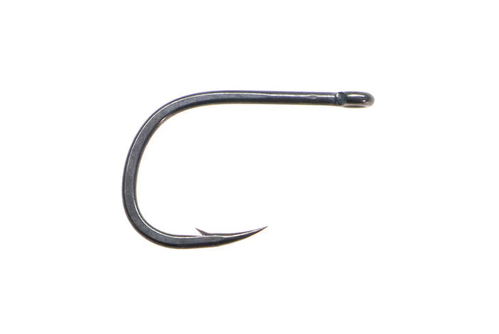 Close-up view of a single Fulling Mill Bonio Carp Hook 2505 with a sharp point and barb, designed for fishing tackle use.