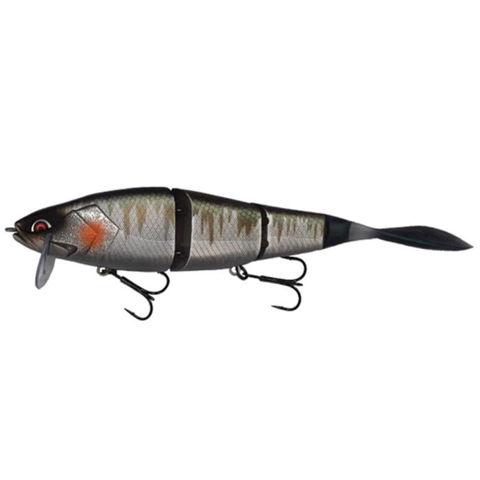 Galápagos Grace 210L fishing lure with segmented body, realistic fish scale pattern, lifelike eyes, and two treble hooks designed for effective fishing tackle use.