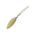 Gamakatsu One Touch Blade for Treble Hooks - Willow Blade in a gold-colored, curved metal design with two small green beads and a wire loop for attaching to fishing tackle.