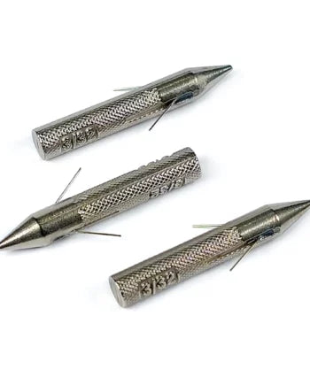 Three metallic Gamakatsu TG Trigger Nail Weight fishing tackle pieces with textured cylindrical bodies and pointed ends, each featuring small wire triggers on a white background.