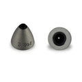 Two gray conical fishing weights with black centers, one showing a front view and the other a side view engraved with "3/8 oz", designed as TG Worm Sinker for fishing tackle use.