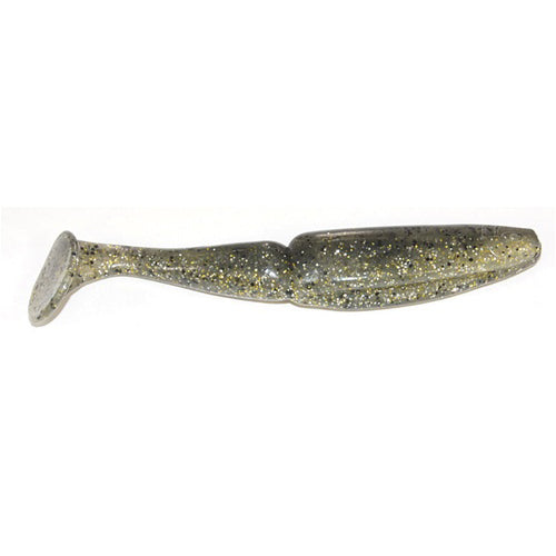 Gambler Lures Big EZ Swimbait in translucent green with gold and black glitter, soft plastic fishing lure designed to mimic baitfish movement for effective fishing tackle use.