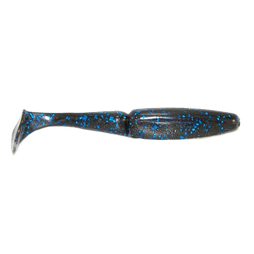 Gambler Lures Big EZ Swimbait fishing lure in dark color with blue flecks and a paddle tail design for lifelike movement in fishing tackle.