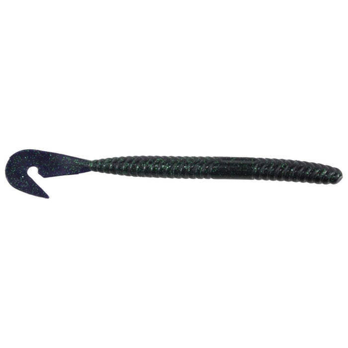 Gambler Lures Burner Worm soft bait lure in dark green with speckled glitter, featuring a ribbed body and curled tail designed for realistic movement in fishing tackle.