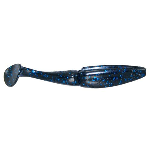 Gambler Lures EZ Swimmer Swimbait in black with blue glitter, soft plastic fishing lure designed for realistic swimming action to attract muskies and other sport fish.