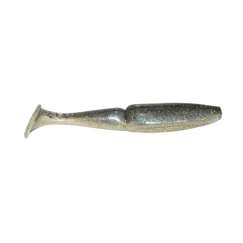 Gambler Lures EZ Swimmer Swimbait in translucent green with black specks and glitter, designed as a soft plastic fishing lure for realistic swimming action.