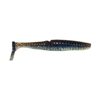 Gambler Lures EZ Vibez Swimbait in dark natural colors with a ribbed body and paddle tail designed for lifelike swimming action in fishing tackle.