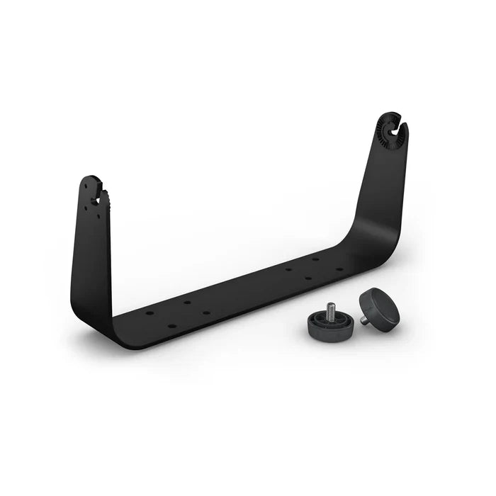 Garmin Bail Mount with Knobs Compatible with ECHOMAP™ Ultra 2 16" Chartplotters pn:010-13352-12, black metal bracket with two detachable knobs for secure mounting of marine electronics.