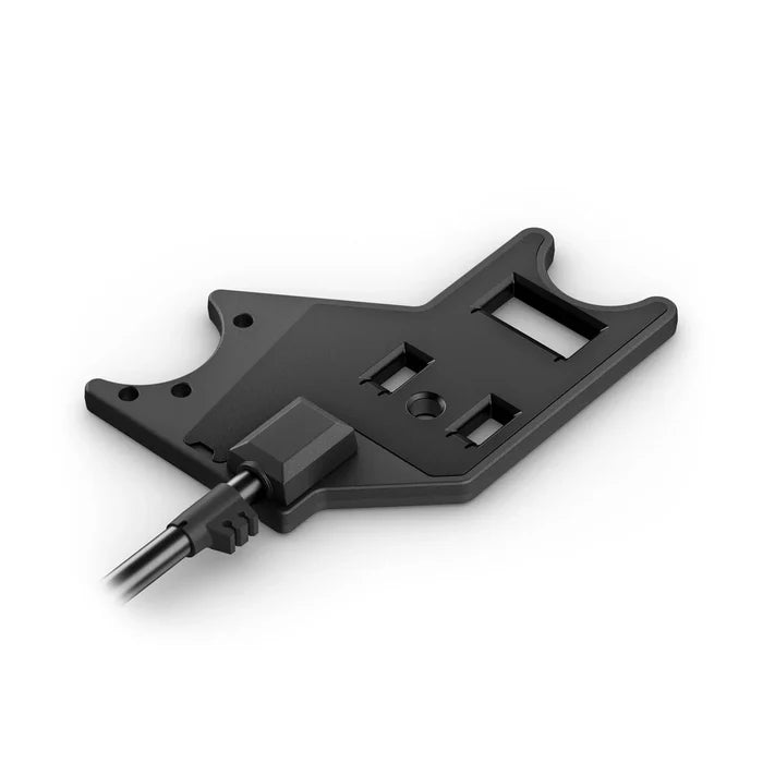 Garmin Force Pro Trolling Motor Mounting Plate 010-13404-00 in black, designed to securely attach a trolling motor with cable connection and multiple mounting slots.