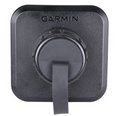 Black square Garmin branded connector with a central circular bulkhead connection and a protective cap, Garmin LiveScope Bulkhead Connector Kit Connector Kit Only 010-13350-00.