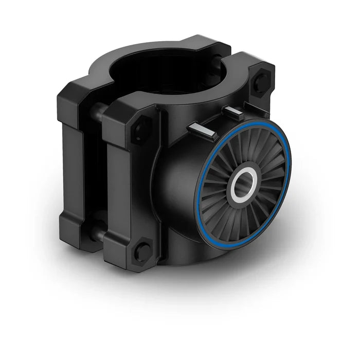 Shaft Mount for the LiveScope™ 2 Transducer Series 0 Degrees, a black durable mounting bracket designed for secure attachment of marine electronics, featuring a circular base with radial grooves and bolt holes.