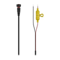 Garmin Threaded Power Cable 166sv (2-pin) PN:010-13984-00 showing a black connector on one end and insulated black and red wires with yellow protective casing on the other end.
