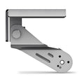 Silver metal bracket with bolts and mounting holes designed as a Transom Mount for the LiveScope™ 2 Transducer Series, used for secure installation on boats.