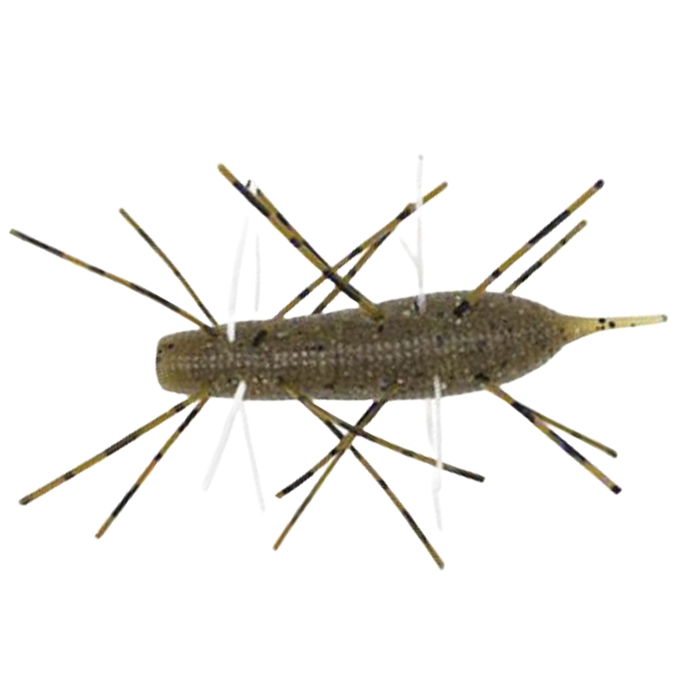 GeeCrack Imo Kemushi Floating Elastomer fishing lure in natural color with segmented body and multiple thin flexible appendages designed to mimic aquatic insects for effective fishing tackle use.