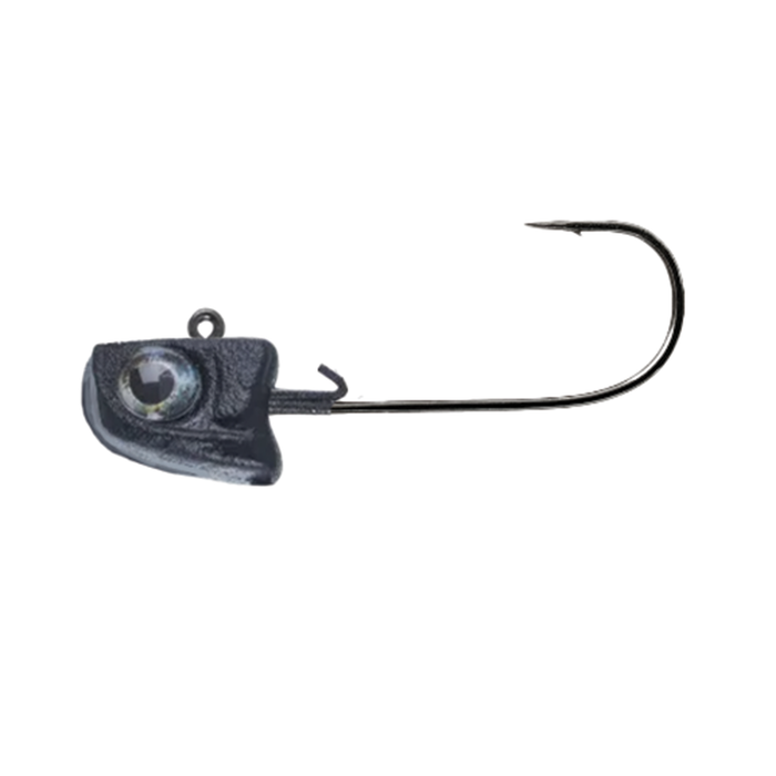 Great Lakes Finesse Hangin Head Jig featuring a detailed molded head with a realistic eye and a sharp curved fishing hook designed for finesse fishing techniques.