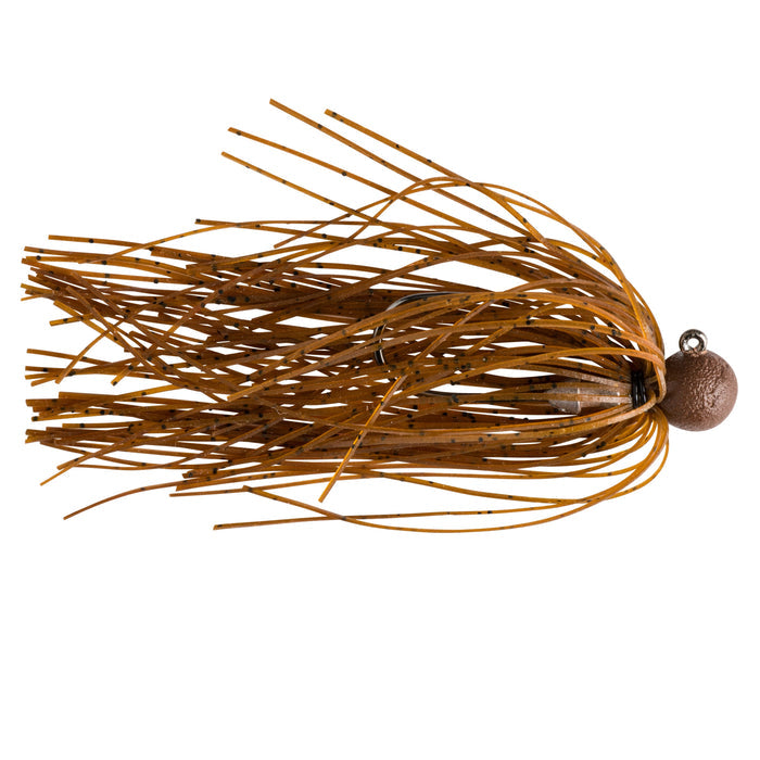 Great Lakes Finesse Matte Finesse Jig showing a brown speckled skirt and weighted jig head designed for finesse fishing techniques in freshwater environments.