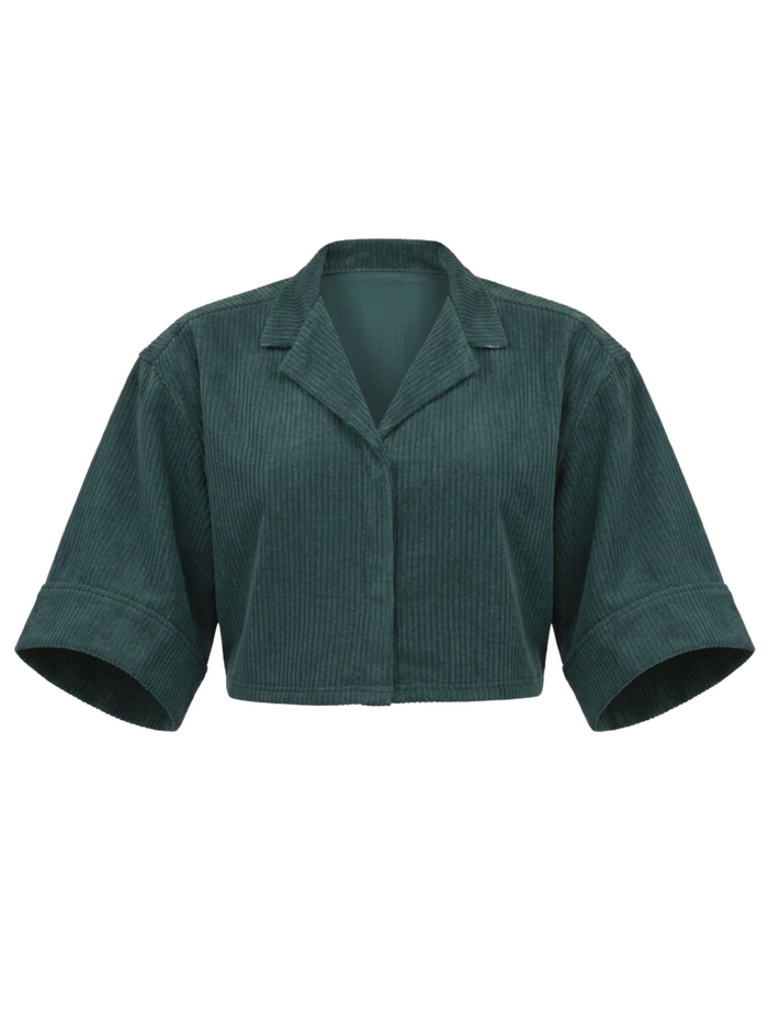 Green Rib Cropped Resort Shirt – Front view