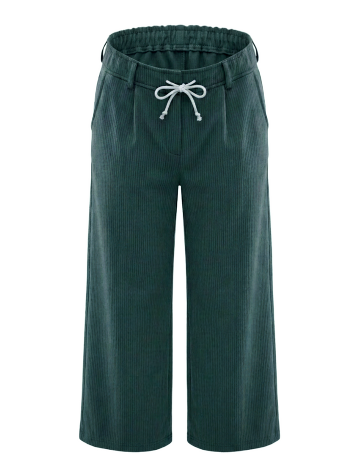Green Rib Wide-Leg Trousers – Front view