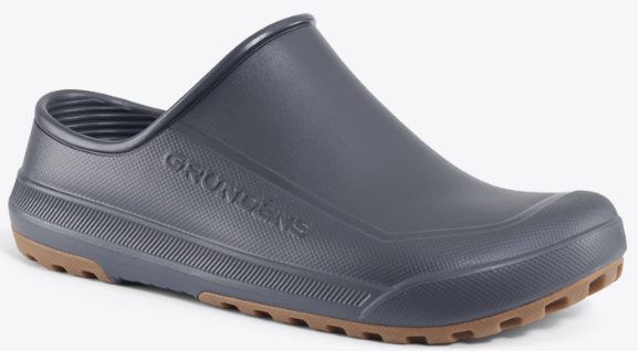 Grundens Fish-On Slip-On waterproof slip-resistant fishing shoe in dark gray with a textured sole designed for comfort and durability in wet fishing environments.